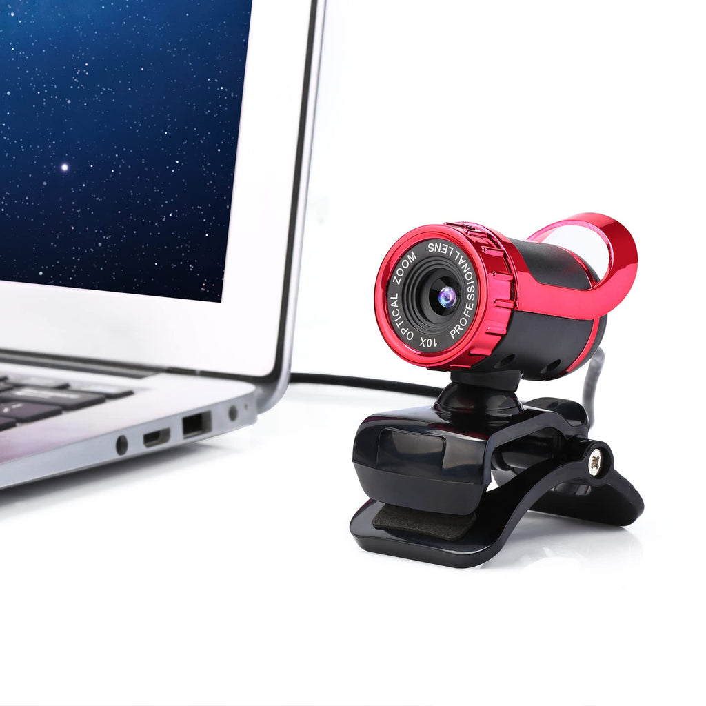  [AUSTRALIA] - USB Desktop Laptop Camera,Manual Focus HD Webcam with Built-in Microphone,Clip-on Mini Plug and Play Video Calling Webcam,360° Rotating(Red) Red