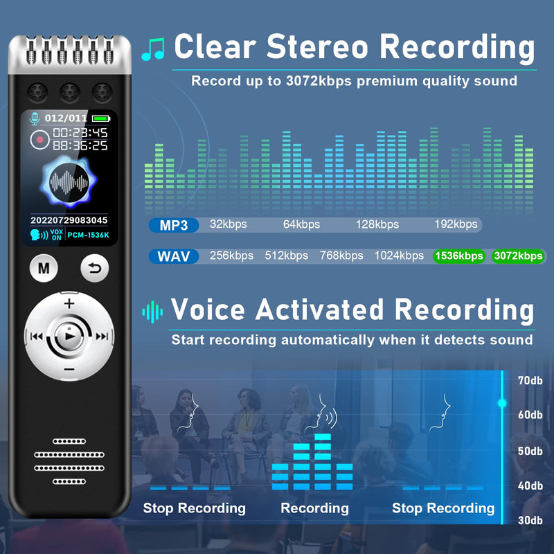  [AUSTRALIA] - 32GB Digital Voice Recorder, Hfuear Voice Activated Recorder with 2000 Hrs Recording Capacity, Recording Device Audio Recorder with Playback for Class Meeting, Noise Reduction,Password,MP3 32GB