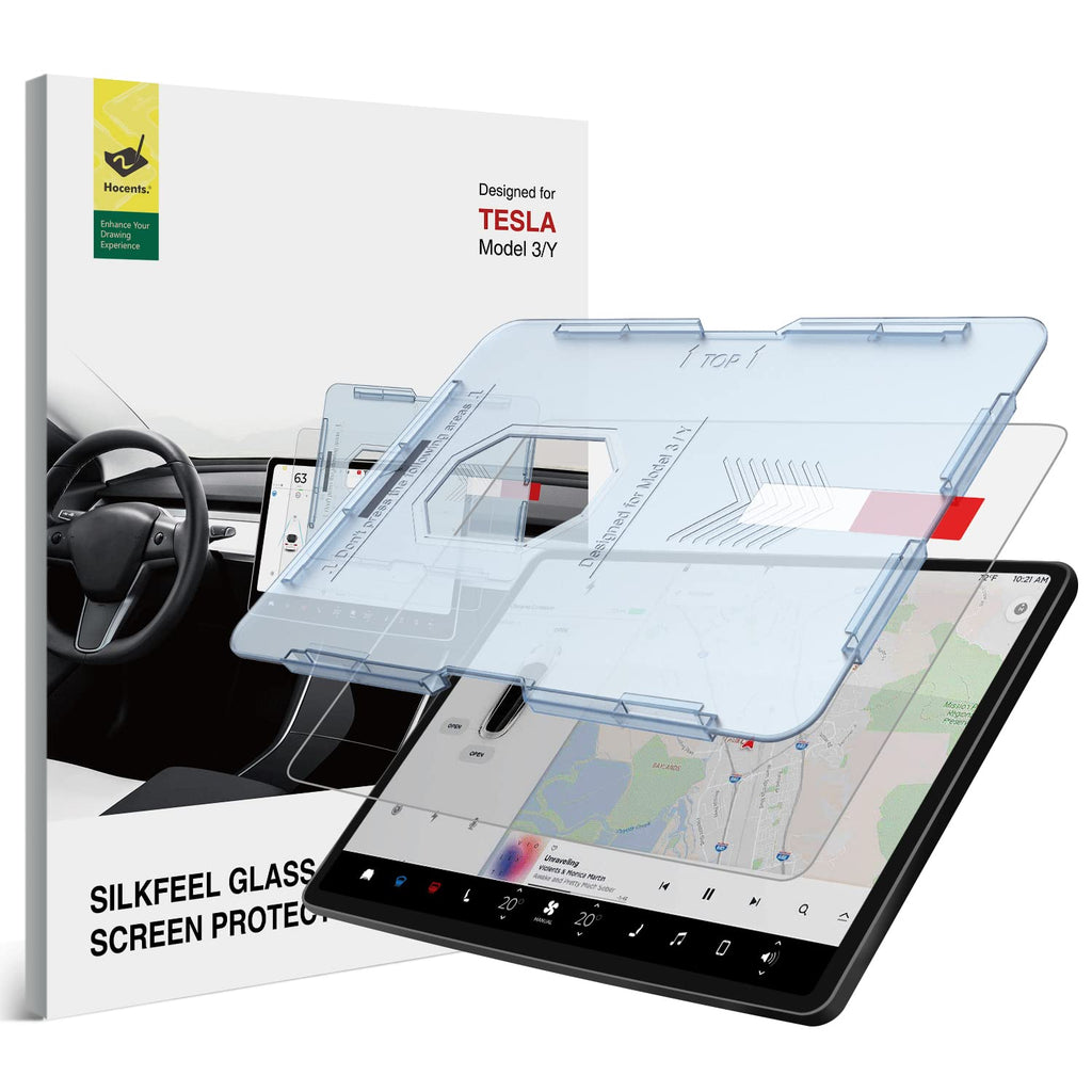  [AUSTRALIA] - Hocents. Silkfeel Glass Screen Protector Compatible with Tesla Model 3/Y, Center Control Touch Screen Car Navigation Screen Protector [Anti Glare] [Auto-Alignment Tool] [Anti-Scratch] [Tempered Glass]