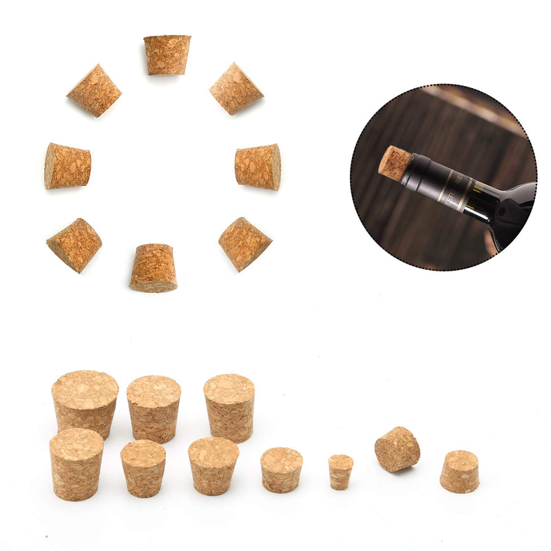  [AUSTRALIA] - LUTER 100pcs Tapered Cork Plugs,Wooden Cork Stoppers Wine Bottles Corks,Conical Corks for Replacement and DIY craft(10 Sizes, 100 Pack)