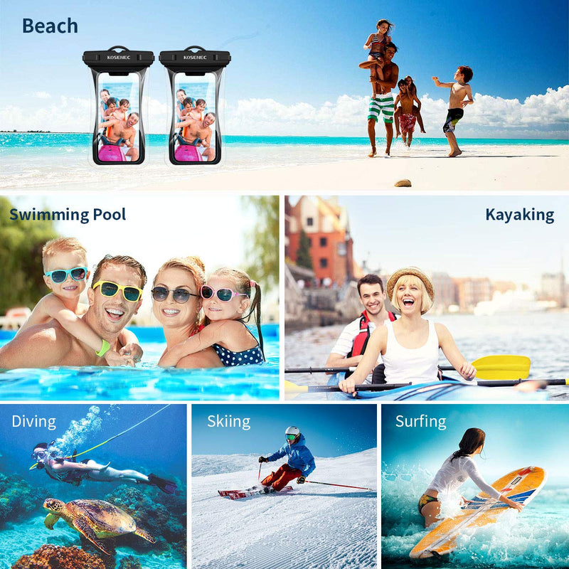  [AUSTRALIA] - Waterproof Phone Pouch, [2-Pack] Floating IPX8 Universal Cell Phone Waterproof Case Underwater Dry Bag with Lanyard Take Pictures Compatible with iPhone, Samsung and More Up to 6.9'' Black+Black