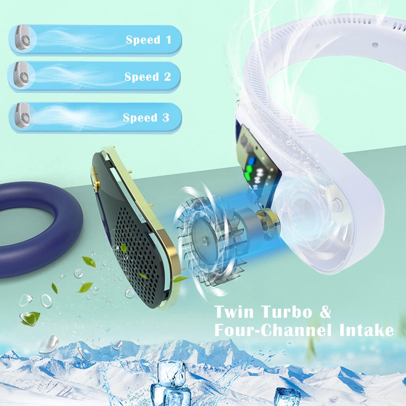  [AUSTRALIA] - Portable Neck Fan，4000mAh USB Rechargeable Personal Fan,3 Speeds 83 Air Outlet 360° Cooling Wearable Fan，Hand-free Neck Fan with Led screen for Women, Men, Office, Travel, Outdoor