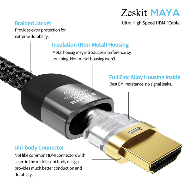  [AUSTRALIA] - Zeskit Maya 8K 48Gbps Certified Ultra High Speed HDMI Cable 6.5ft, 4K120 8K60 144Hz eARC HDR HDCP 2.2 2.3 Compatible with Dolby Vision Apple TV 4K Roku Sony LG Samsung Xbox Series X RTX 3080 PS4 PS5 2m/6.5ft