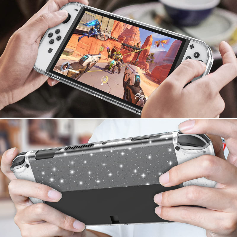  [AUSTRALIA] - Protective Case for Nintendo Switch OLED Model, Sparkly Shiny Glitter Clear Case, Dazzle Bling Soft TPU Protective Cover, Shockabsorption Anti-Scratch Full-Around Shell Compatible with Switch OLED