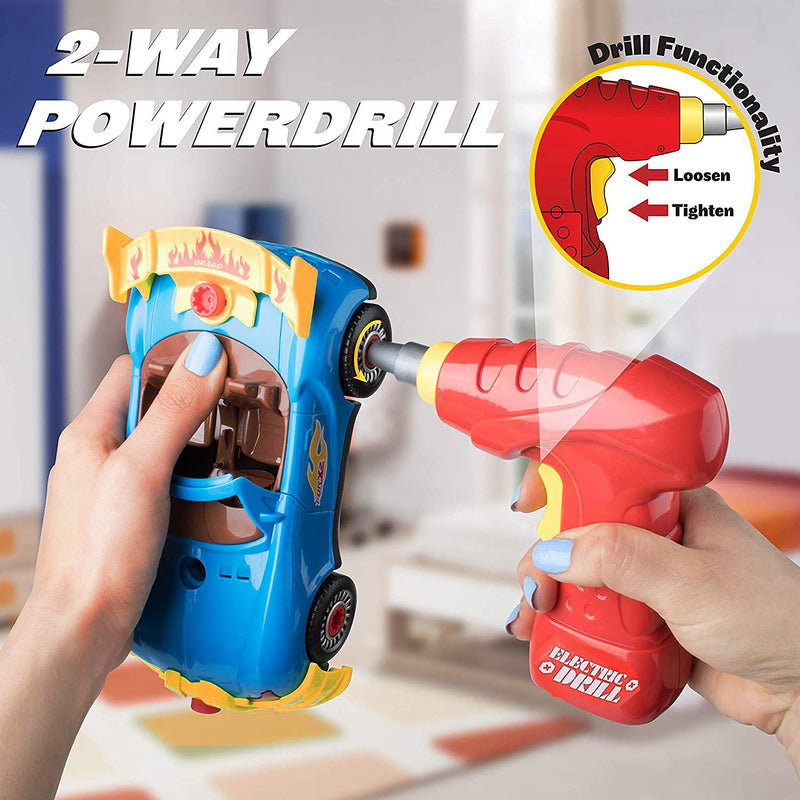 Take Apart Racing Car Toys - Build Your Own Assembly Vehicle with 30 Piece Constructions Set and Working Electric Drill - Engine Sounds & Lights - LeoForward Australia