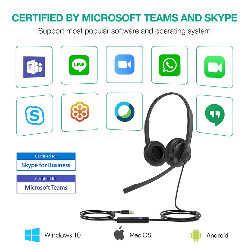  [AUSTRALIA] - Yealink Wired Headset USB Headset with Microphone Computer Headset with Noise Canceling PC Laptop Headset with Mic Stereo for Microsoft Optimized Teams Certified UH34-DUAL UH36 UH34 Dual Teams Black