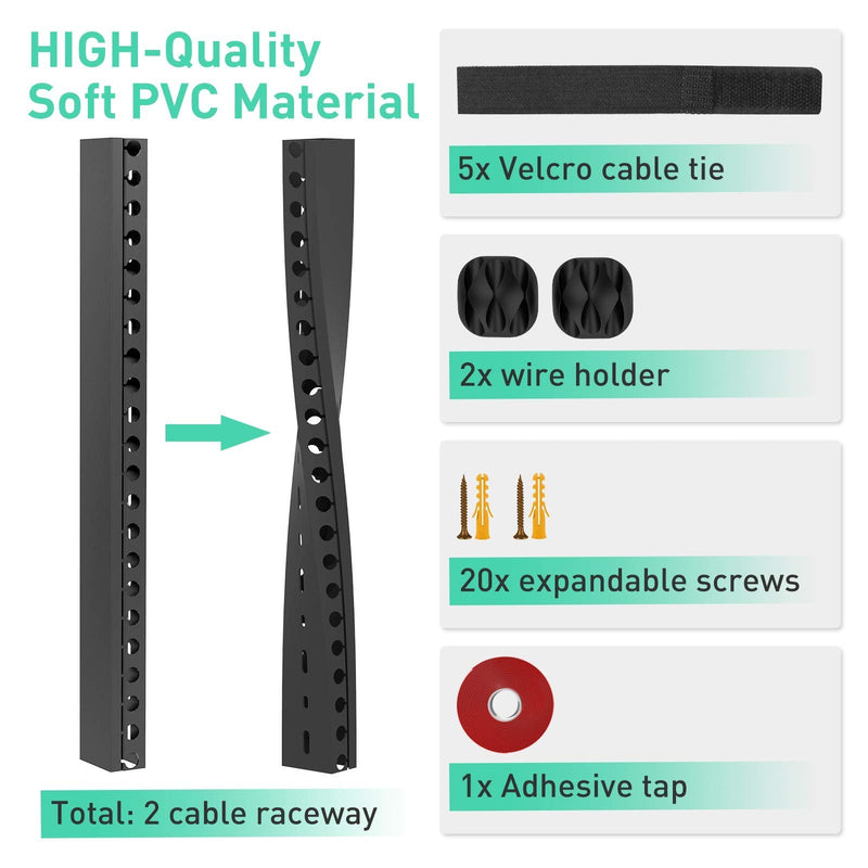  [AUSTRALIA] - Updated Cable Raceway Kit - 31 (2X15.4) Inch Open Slot Wire Covers for Cords, Under Desk Cable Management System to Hide Under Desk/Tv/Computer/Net/Power Cords, (Pack 2) 2 Pack Black