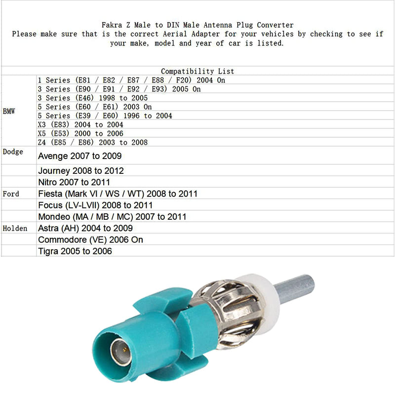  [AUSTRALIA] - onelinkmore Car Antenna Universal Vehicle Radio Stereo AM & FM Antenna Connector Cable Fakra Z Male Female to DIN Plug Connector Cable for Car Stereo Audio HD Radio Head Unit CD Media Player Receiver