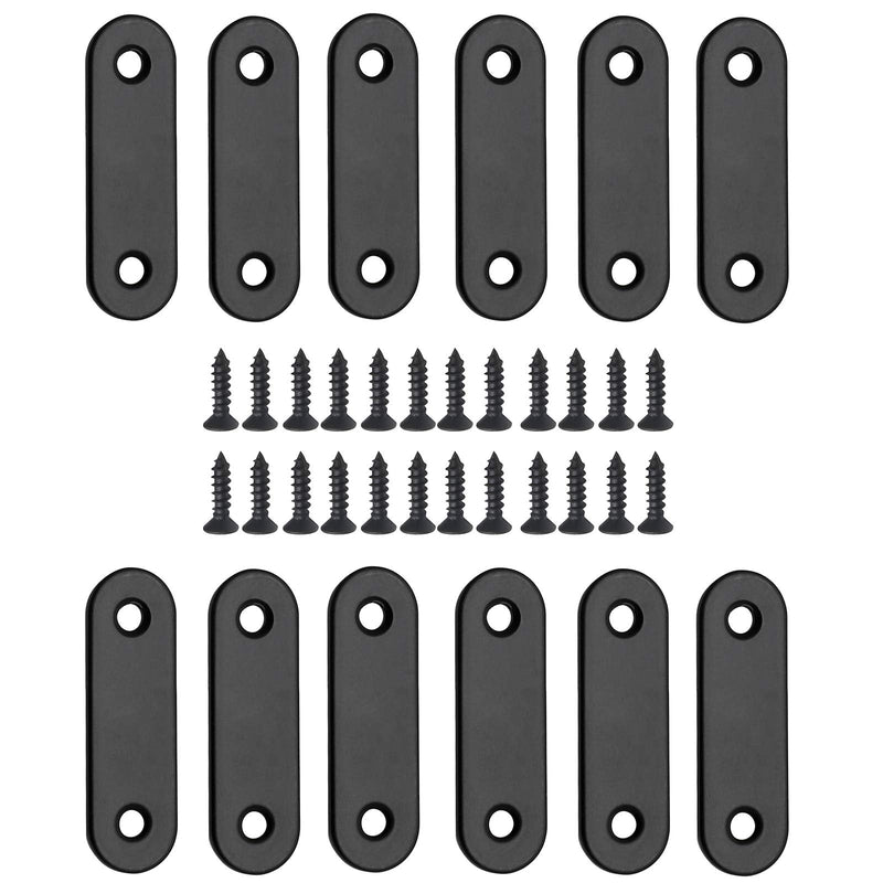  [AUSTRALIA] - Jiozermi 12 Pcs Straight Brace, Flat Brace 2” x 0.6”, Stainless Steel Straight Bracket, Mending Joining Plates for Wood, Board, Bed Frame, Furniture & Shelves, Matte Black Black, 2” x 0.6”, 12 pcs