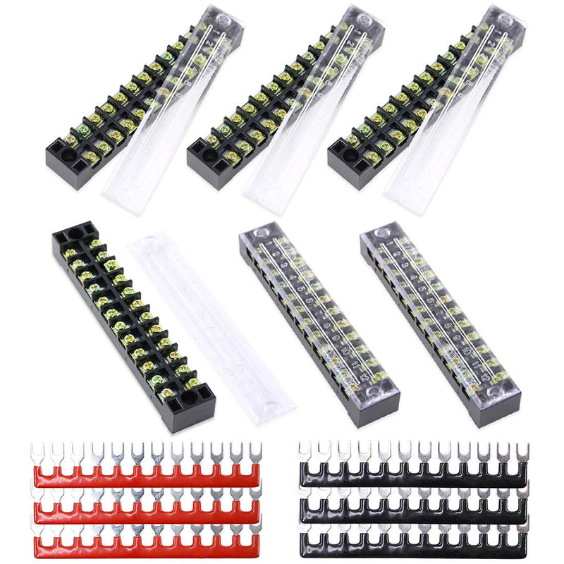  [AUSTRALIA] - Hilitchi 12pcs 600V 15A 12 Position Double Row Screw Terminal Strip and 400V 10A 12 Postions Red/Black Pre Insulated Terminal Barrier Strip 15A 12P