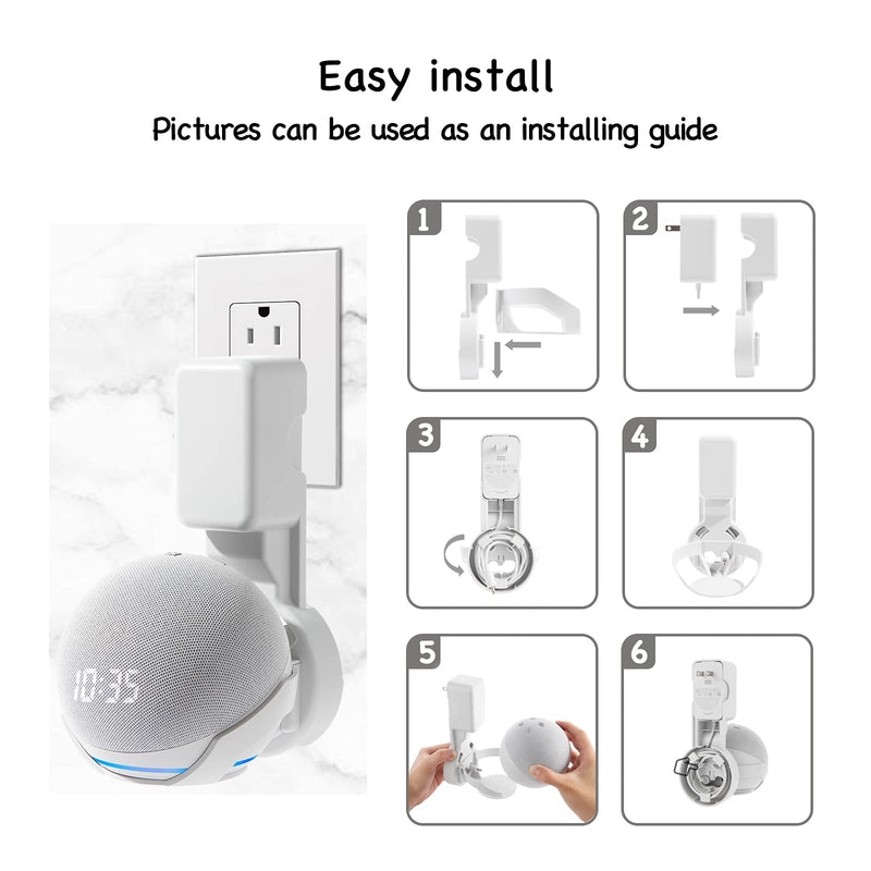  [AUSTRALIA] - ZUOLACO Dot 4th/5th Generation Wall Mount Holder, All New Dot 4 Gen Outlet Hanger, Smart Speaker Stand, Space-Saving Accessories, Built-in Cable Management Shelf, White… 1 Pack,White