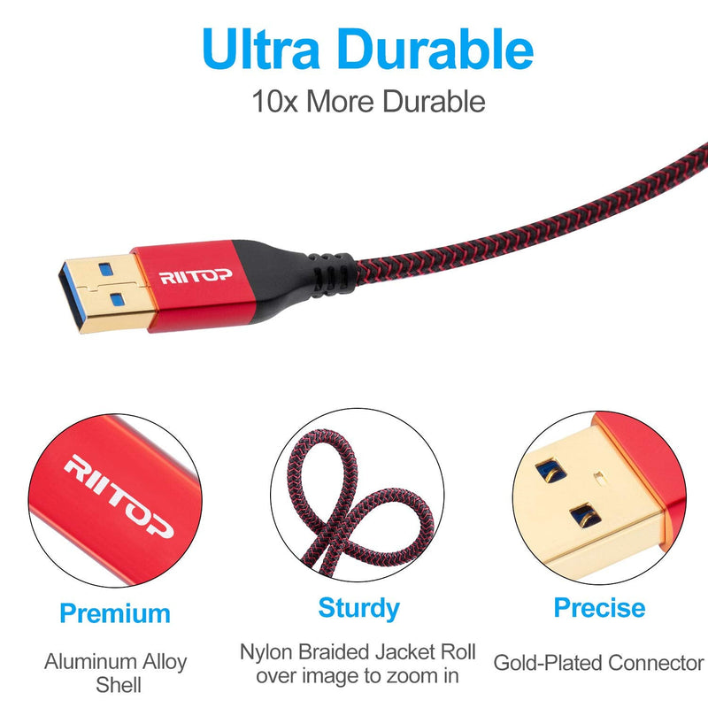  [AUSTRALIA] - USB 3.0 Extension Cable [6.6ft,2-Pack], RIITOP USB 3.0 Type-A Nylon Braided Cord Male to Female Extender 5Gbps 6.6FT