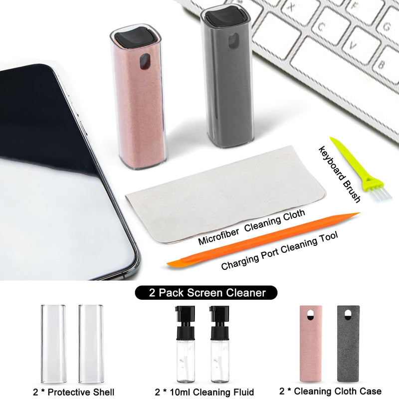  [AUSTRALIA] - 2 Pack Screen Cleaner Spray, DauMeiQH Phone Touchscreen Mist Cleaning Kit for Laptop, Computer, iPad, iPhone, MacBook Pro, Car Screen, Tablet, Monitor, TV with Cloth, Brush and Airpod Pen (Pink Grey) Grey, Pink