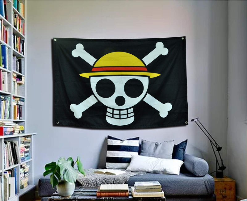  [AUSTRALIA] - Anime Room Decor 43inX30in One Piece Flag,Pirate Legion Flag,Wall Hanging Decor boys room decor For Bedroom Living Room,Luffy's Straw Hat Pirate Flag (Luffy, 43in*30in)) Luffy 43*30(in)