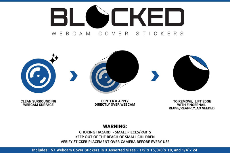  [AUSTRALIA] - BLOCKED Webcam/Camera Vinyl Covers | Low-Tack Restickable Webcam Sticker | Multiple Sizes | Black 57-Pack Tabbed (Muted Matte)