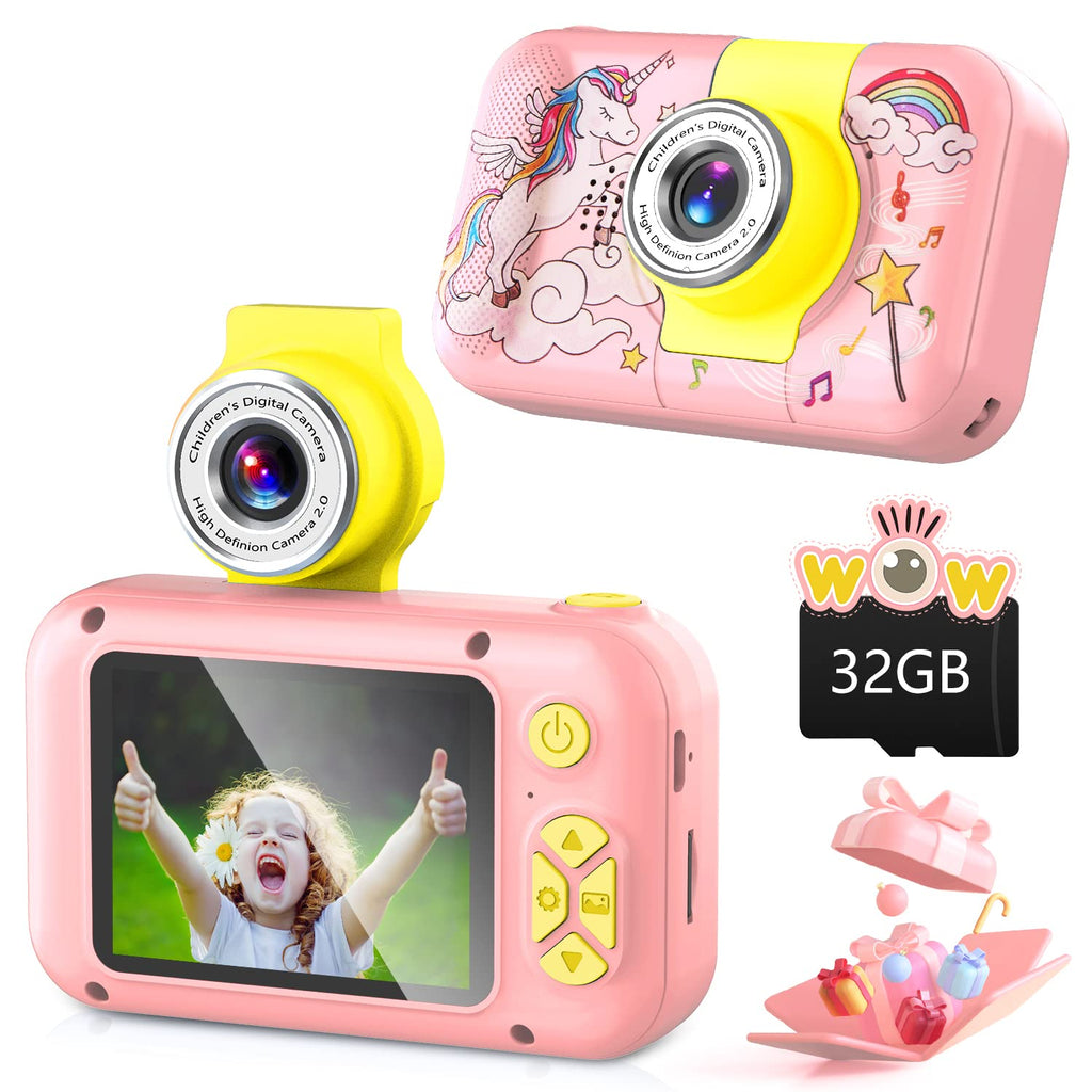  [AUSTRALIA] - Kid Camera,ARNSSIEN Camera for Kid,2.4in IPS Screen Digital Camera,180°Flip Len Student Camera,Children Selfie Camera with Playback Game,Christmas/Birthday Gift for 4 5 6 7 8 9 10 11 Year Old Girl Boy Pink-Unicorn