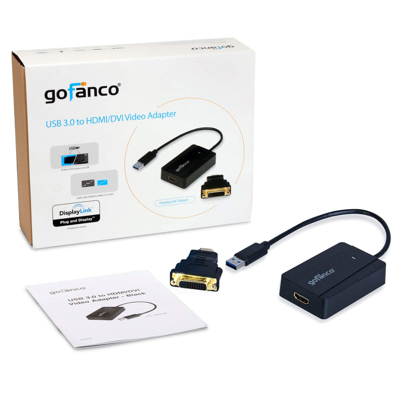  [AUSTRALIA] - gofanco USB 3.0 to HDMI Video Graphics Adapter for Multiple Monitors - Up to 2560x1440 for Windows and macOS, DisplayLink Chip, Includes HDMI-to-DVI Adapter, USB HDMI (USB3HDMI) USB 3.0 to HDMI / DVI