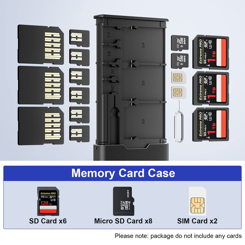  [AUSTRALIA] - BUDI Portable Aluminum Memory Card Case Shockproof Scratch Resistant Thin Credit Card Size Card Organizer Lightweight Card Holder Wallet Stores 6 SD Micro SDHC Micro SDXC Cards & 8 TF Cards