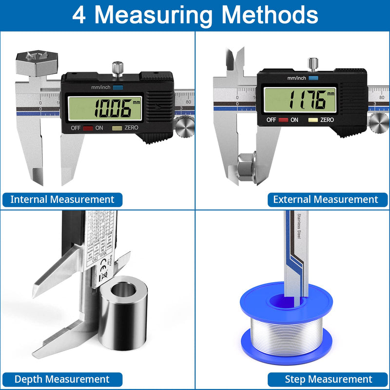  [AUSTRALIA] - Vernier caliper digital caliper, RISEMART waterproof electronic caliper stainless steel with large LCD display with spare battery measuring tools for household and industry measuring gauge SteelDE