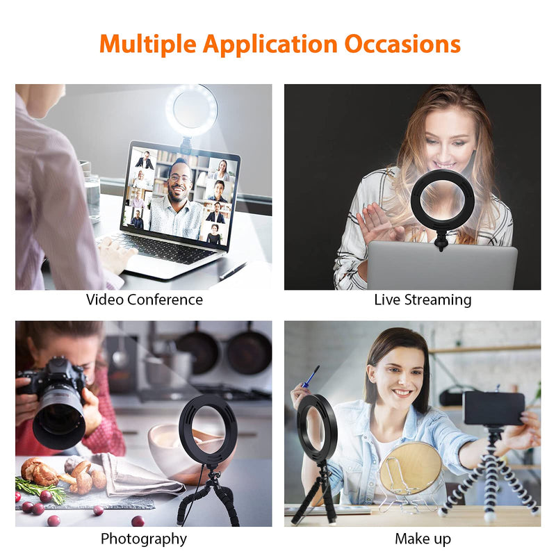  [AUSTRALIA] - BATTUTI Ring Light, 6" Video Conference Lighting with Tripod Stand Clip On Selfie Ring Light for Laptop PC 3 Light Modes 10 Brightness Levels for Zoom Meeting, Live Streaming, Tiktok, Office