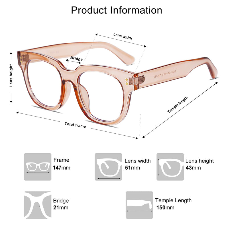 SOJOS Oversized Square Anti Blue Light Blocking Glasses for Women Thick Computer Eyeglasses Double Metal Studs SJ5053 C03 Crystal Pink Frame Anti-Blue Light Lens - LeoForward Australia