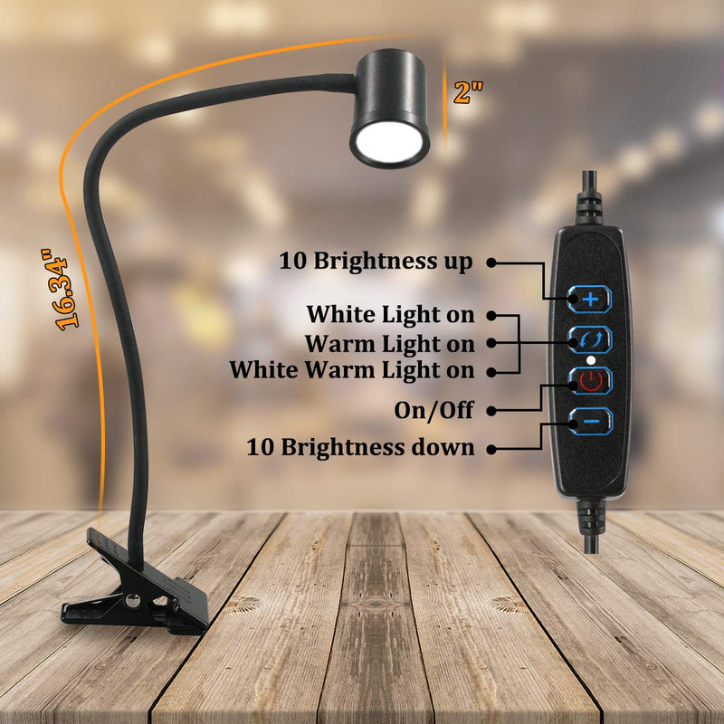 Clip on Light Reading Light, 3000K - 6500K Clamp Desk Lamp, 10-Levels Brightness Clamp Light, High ≥ 90+ CRI Eye Protect Clip on Lamp, 360° Flexible Gooseneck Book Light for Desk Bedside Headboard Black - LeoForward Australia