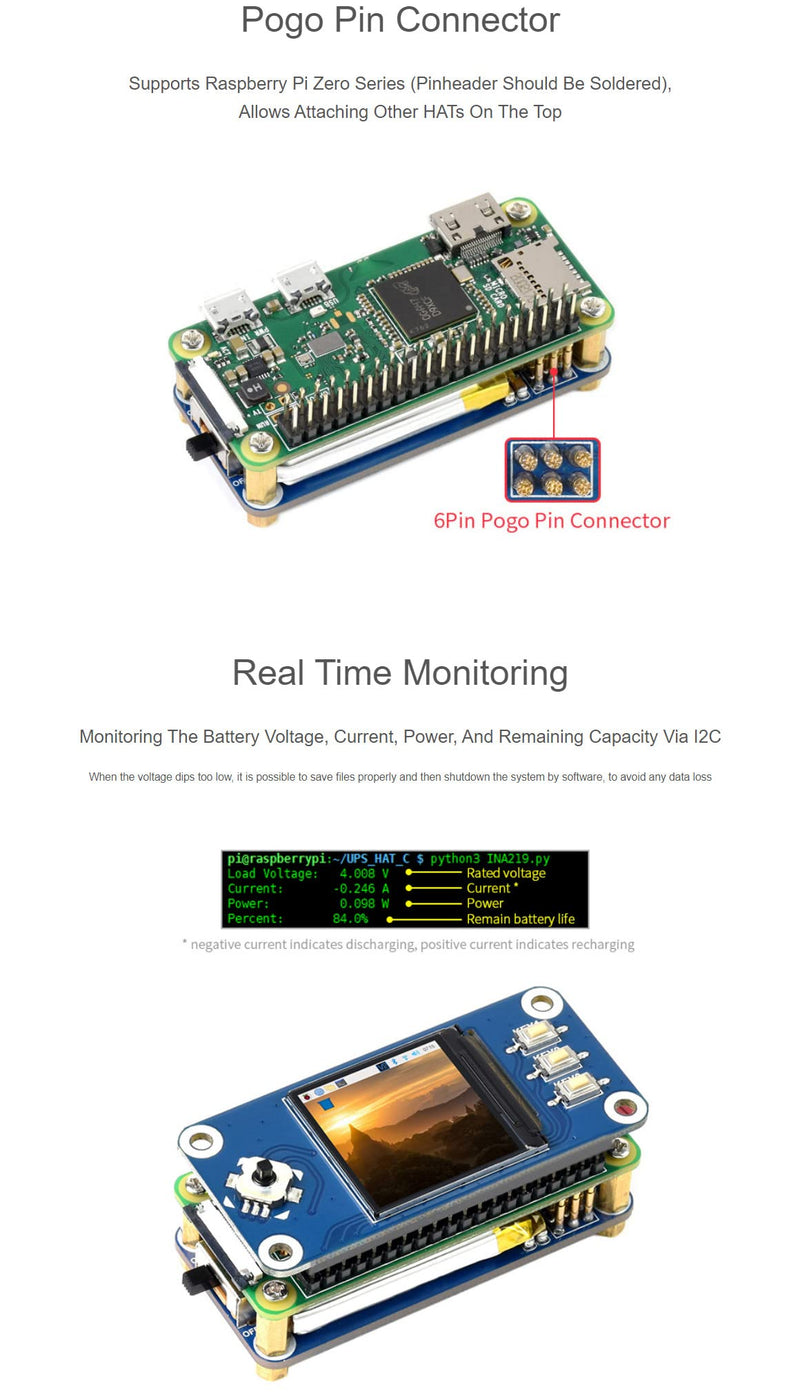  [AUSTRALIA] - UPS HAT (C) for Raspberry Pi Zero Boards, Provides 5V Uninterruptible Stable Power, with Pogo Pin Connector