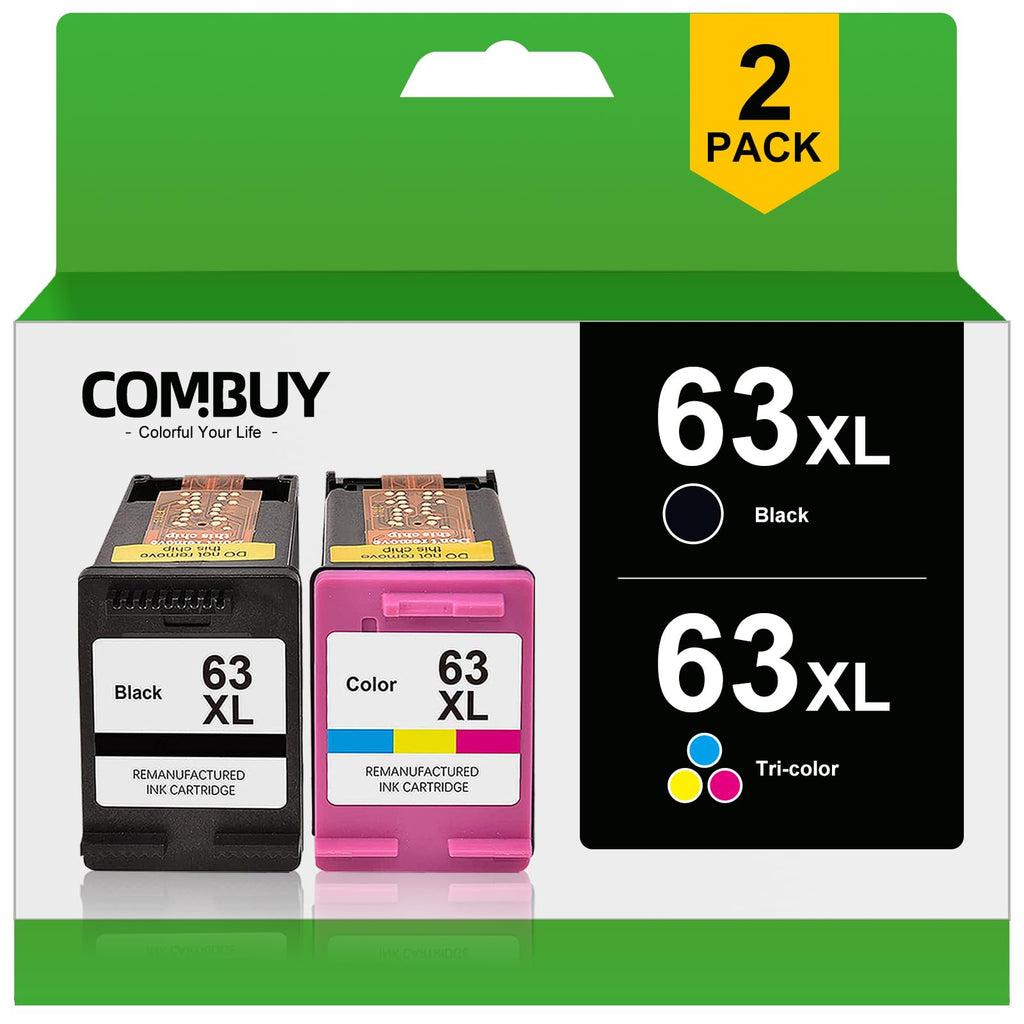  [AUSTRALIA] - 63XL Ink Cartridge Combo Pack Remanufactured Replacement for HP Ink 63 63XL 63 XL Ink for OfficeJet 3830 4650 4655 5258 Envy 4520 DeskJet 1112 2132 3631 3633 (1 Black, 1 Tri-Color)