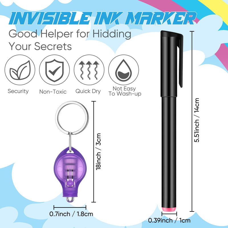  [AUSTRALIA] - 6 Pieces Light Ink Pen Invisible Ink Marker Disappearing Ink Secret Pen with 6 Pieces Mini UV LED Keychain Flashlight Invisible Ink Pen With UV Light Marker Pens for Secret Message Writing Office