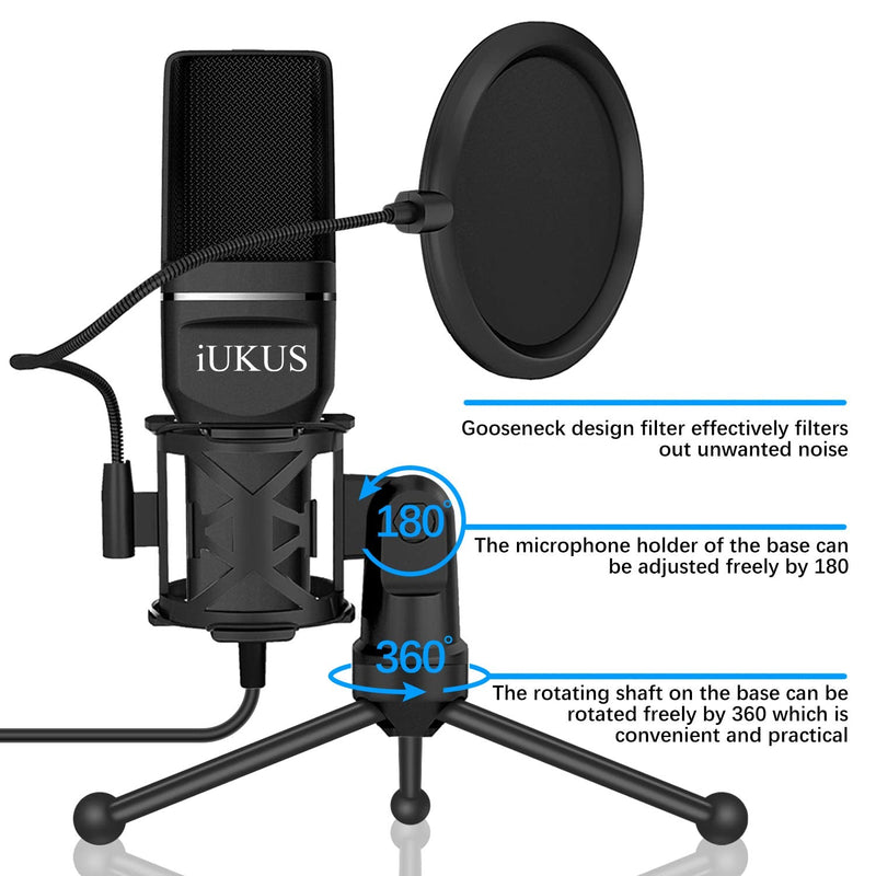  [AUSTRALIA] - IUKUS USB Microphone, PC Microphone for Computer with Stand & Filter USB Condenser Mic for Laptop Desktop Studio Recording Gaming Podcast Streaming