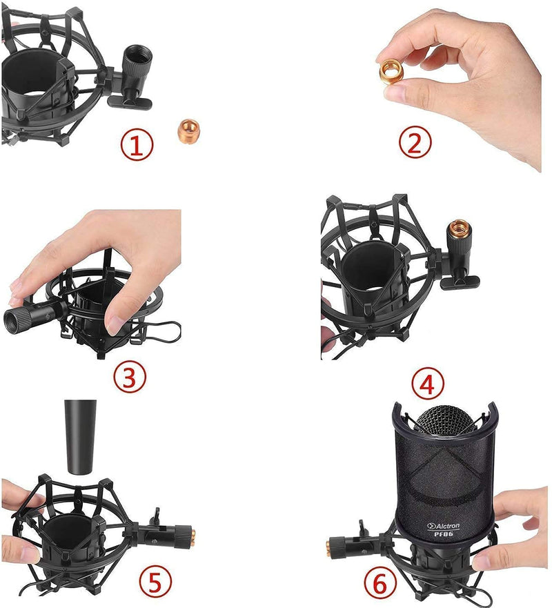  [AUSTRALIA] - Microphone Shock Mount with Pop Filter, PEMOTech Mic Anti-Vibration Suspension Shock Mount Holder for 46mm-53mm Diameter Microphone, Compatible for AT2020 Microphone Shock Mount Bonus Screw Adapter