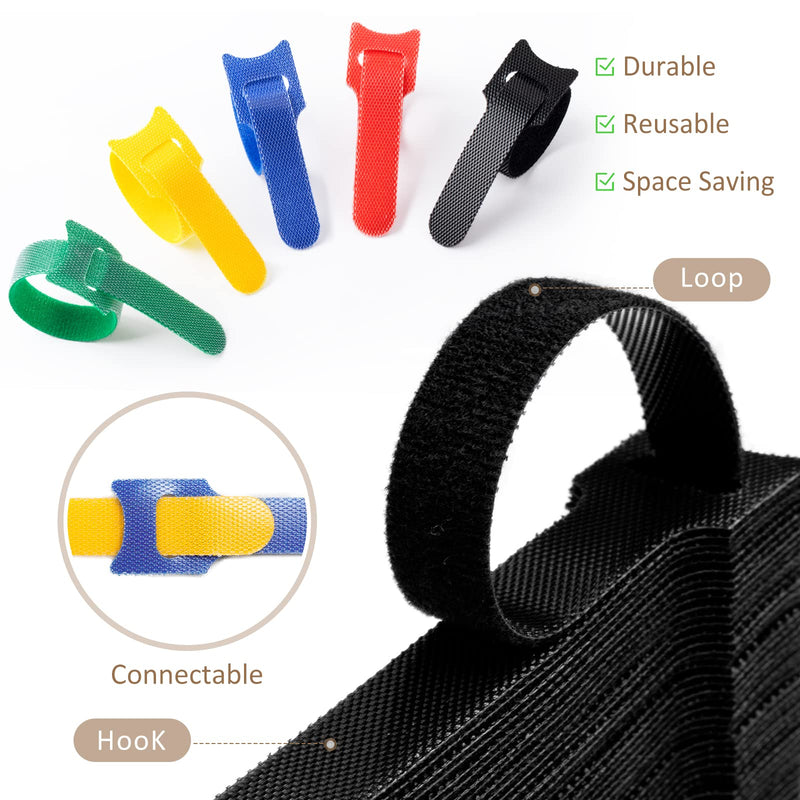  [AUSTRALIA] - 120PCS Fastening Cable Ties Reusable, Nelyeqwo 6 Inch Charger Cord Organizer Cable Wire Straps Connectable Cords Management Wraps for Electronics, TV, Computer, Desk, Home, Office - Colorful