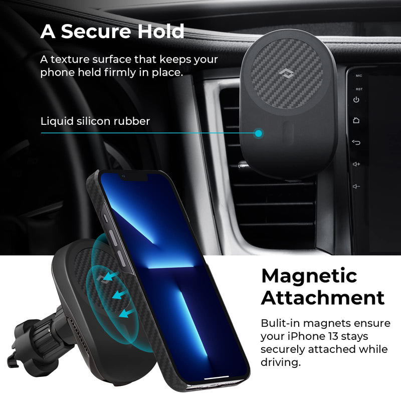  [AUSTRALIA] - PITAKA Magnetic Car Phone Holder Mount for iPhone 13 Series & Galaxy S22 Series [MagEZ Car Mount Lite] Compatible with MagSafe, 360° Adjustable Angle - Air Vent Black (Air Vent)