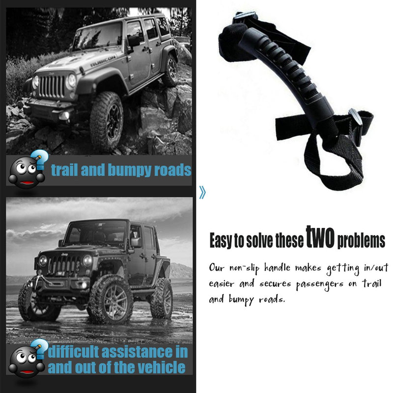  [AUSTRALIA] - moveland 4 x Grip Handle Jeep Wrangler Handles, Roll Bar Grab Handles for Jeep Wrangler Accessories YJ TJ JK JL Sports Sahara Freedom Rubicon X & Unlimited 1987-2019 (Black) black-simple