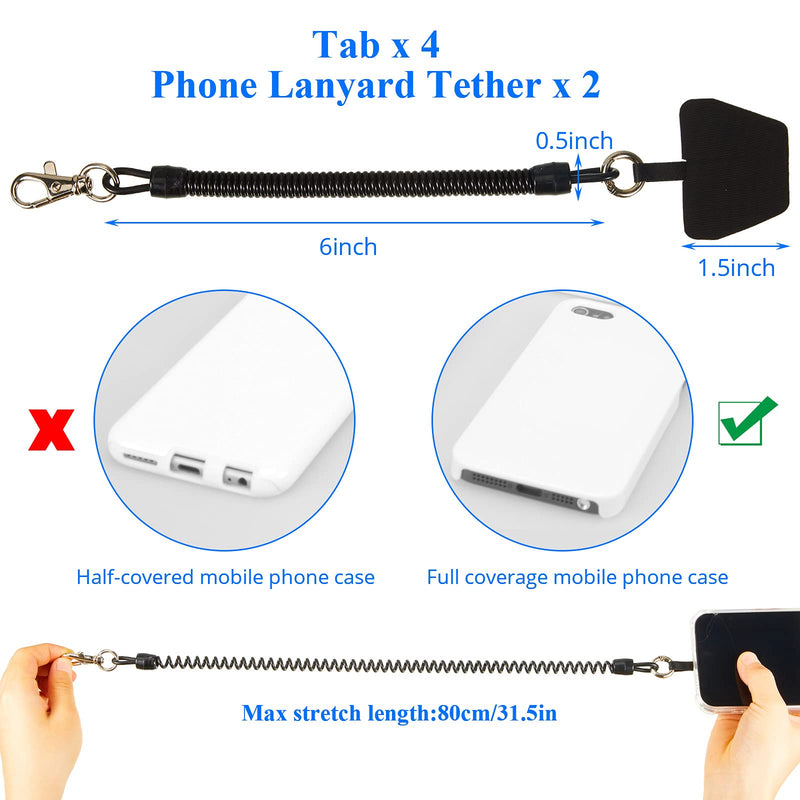  [AUSTRALIA] - 2 Pieces Phone Lanyard Tether with Patch Set, Universal Stretchy Lasso Straps Cell Phone Safety Tether Phone Strap and Durable Adhesive Pad Phone Patch Compatible with Most Smartphones (Black)