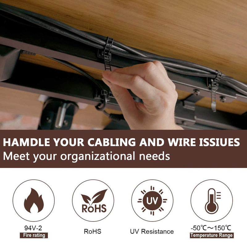 [AUSTRALIA] - 50Pcs Adhesive Cable Management Ties Extra Screw & Hole, Multi-Purpose Wire Organizer Adjustable Nylon Cable Straps Cord Holders for Home and Office Desk Organization