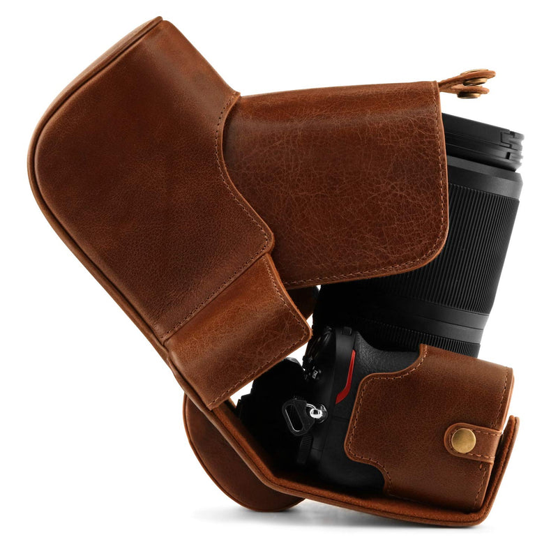  [AUSTRALIA] - MegaGear Ever Ready Genuine Leather Camera Case Compatible with Nikon Z50 (50-250mm) Brown