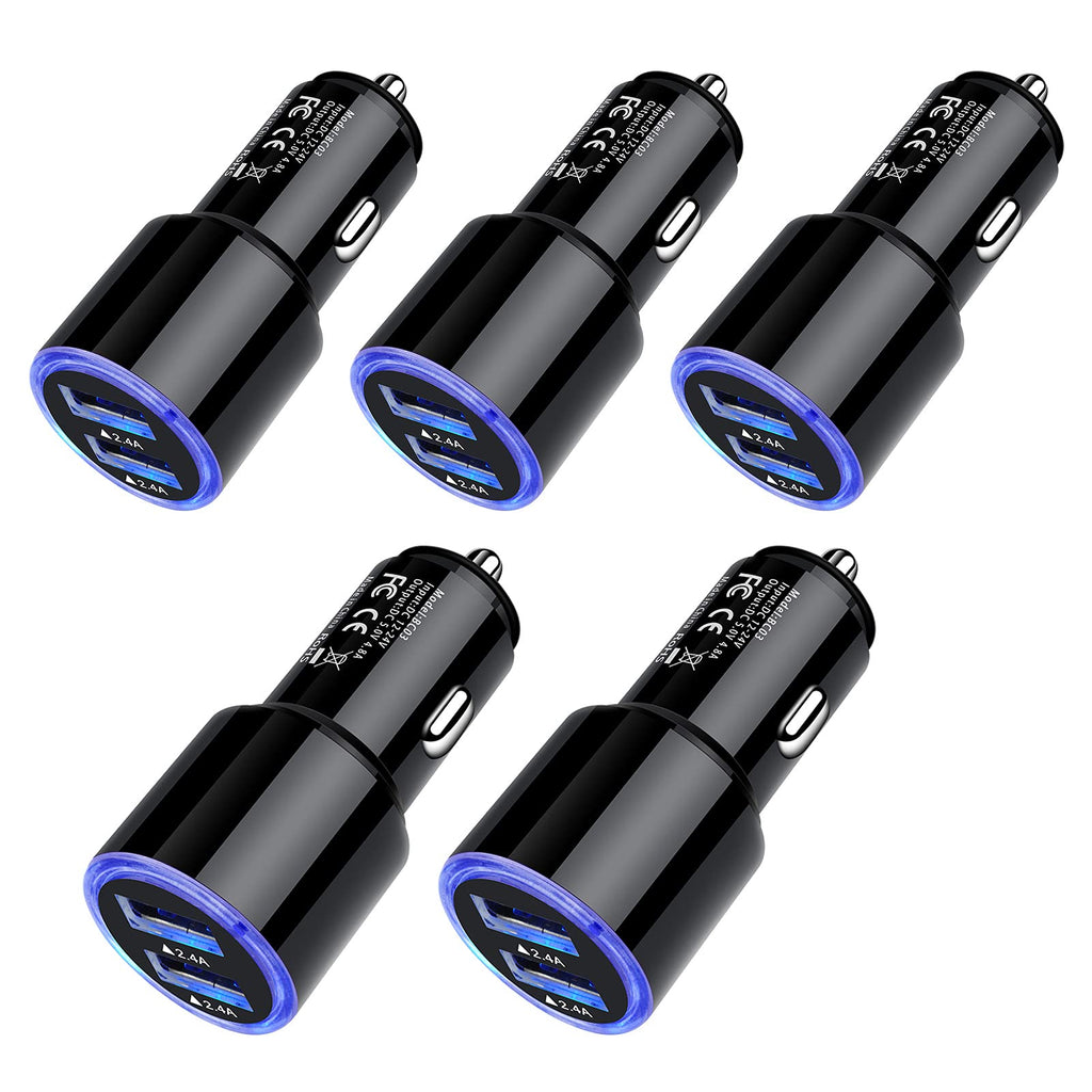  [AUSTRALIA] - Car Charger Adapter, 5Pack 4.8A Dual Port Fast Charge Car Phone Charger USB Lighter Plug Cigarette Charger for iPhone 14 13 12 11 Pro Max 10 SE XR XS X 8 7 6 6S,Samsung Galaxy S22 S21 S20 S10 S9 S8