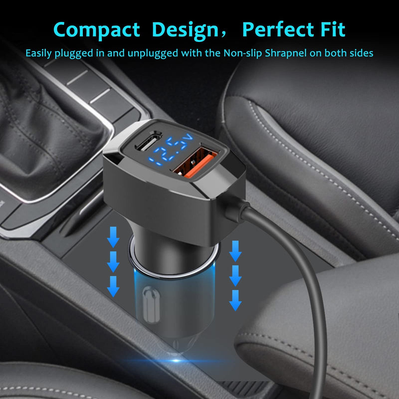  [AUSTRALIA] - iDIGMALL 5 Multi Ports Car Charger, 31W USB C Vehicle Charger Adapter with 5FT Cord for Cellphone Tablets GPS, Multi Type C Car Charger & LED Voltmeter Designed for Front/Back Seat black