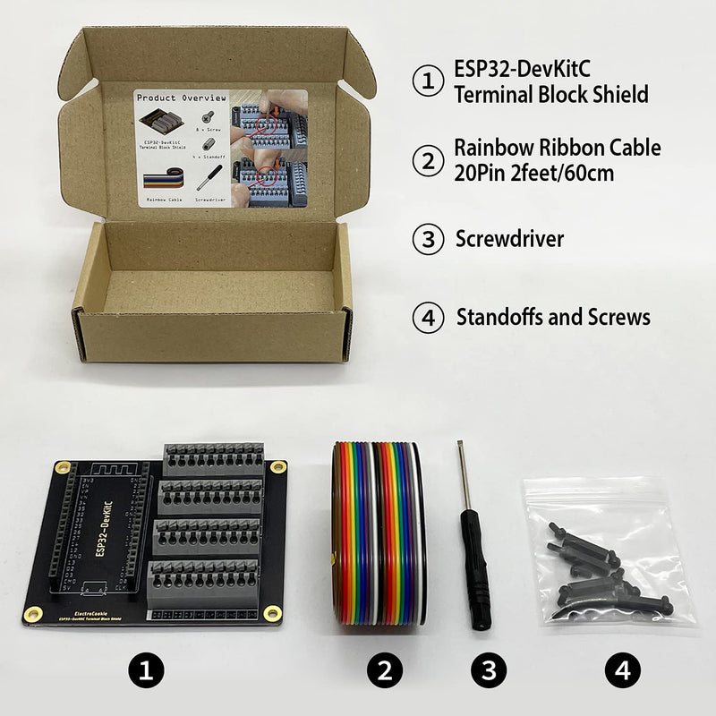  [AUSTRALIA] - ELECTROCOOKIE ESP32 Terminal Block Shield Kit, Compatible for ESP32-DevKitC, Push-in Simple Spring Connector Expansion PCB Module