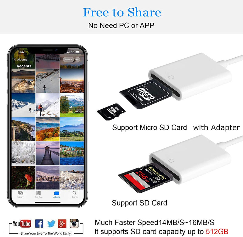  [AUSTRALIA] - Apple MFi Certified Lightning to SD Card Camera Reader for iPhone iPad, Veetone SD Card Reader Memory Card Reader Trail Camera Viewer SD Card Adapter for iPhone 12/11/XS/XR/X/8/7/iPad, Plug and Play One Slot