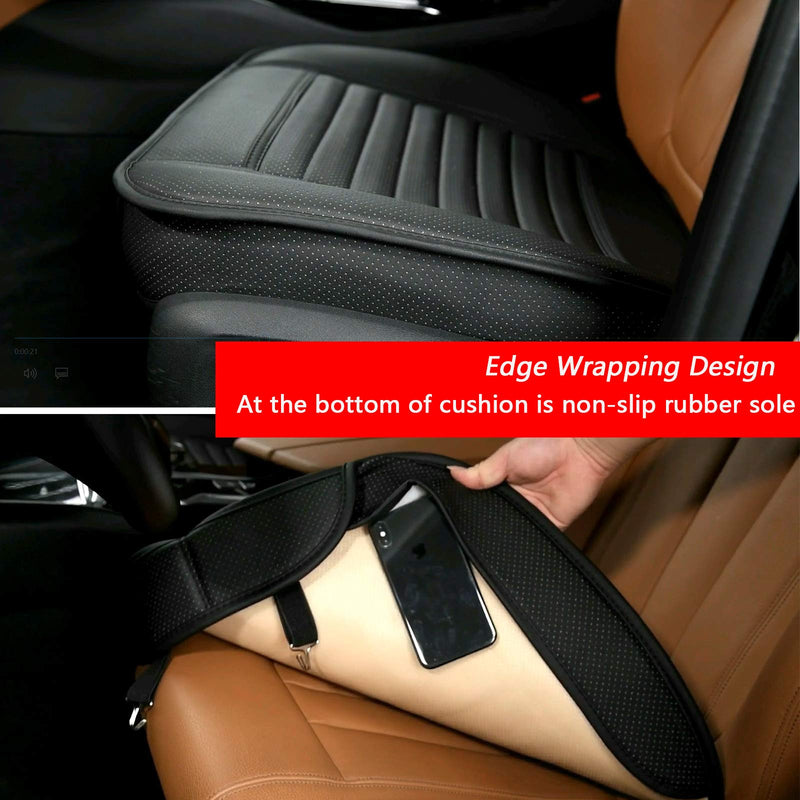 Sunny color 2pc Filling Bamboo Charcoal Edge Wrapping Car Front Seat Cushion Cover Pad Mat for Auto with PU Leather(Black) S-01 Seat pad Black - LeoForward Australia