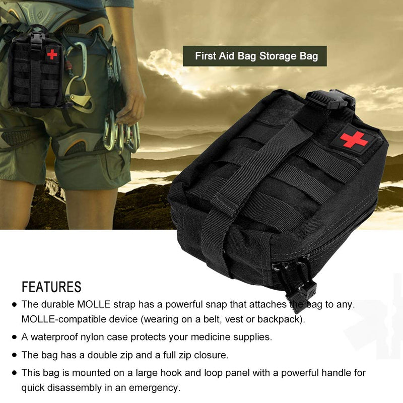  [AUSTRALIA] - Nylon Waterproof MOLLE First Aid Bag Emergency Medicine Storage Bag Suitable for Household, Outdoor Activities to Store Medicines(Black) Black