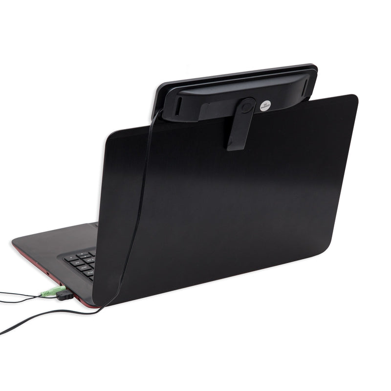 Syba USB Powered 3.5mm Audio Laptop Speaker CL-SPK20138 Clip-On Soundbar - Portable Compact Travel Stereo Speaker Bar Design Uses USB for Power 3.5mm Jack for Audio Black. - LeoForward Australia