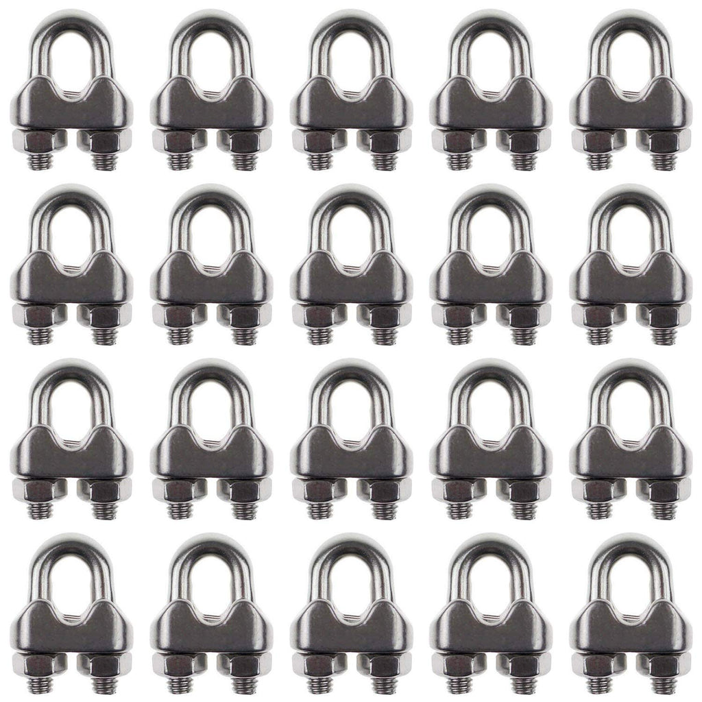 [AUSTRALIA] - DYWISHKEY Pack of 20, 1/8 Inch M3 Stainless Steel Wire Rope Cable Clip Clamp