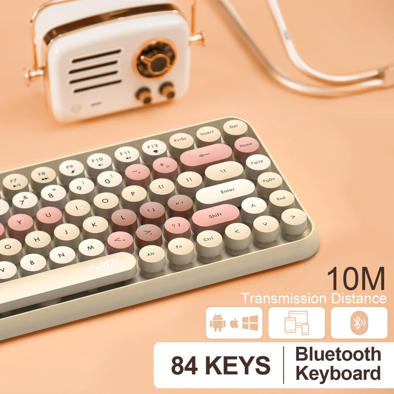  [AUSTRALIA] - FELiCON Wireless Bluetooth Keyboard Mini Portable 84-Key Keyboard Compatible with Android, Windows, PC, Tablet-Dark, Perfer for Home and Office Keyboards (Milk Tea Color) Milk tea color