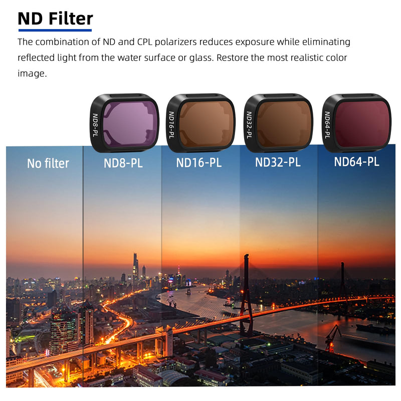  [AUSTRALIA] - BRDRC NDPL Lens Filter Kit Compatible with DJI Mini 3 Pro/Mini 3,ND8-PL ND16-PL ND32-PL ND64-PL Multi Coated Neutral Density Filter Drone Accessories