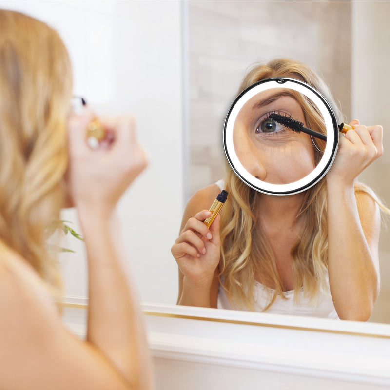 Fancii 7X Magnifying Lighted Vanity Makeup Mirror with 20 Natural LED Ring Lights, Locking Suction Cup, Cordless Travel Cosmetic Mirror - Maya 7 - LeoForward Australia