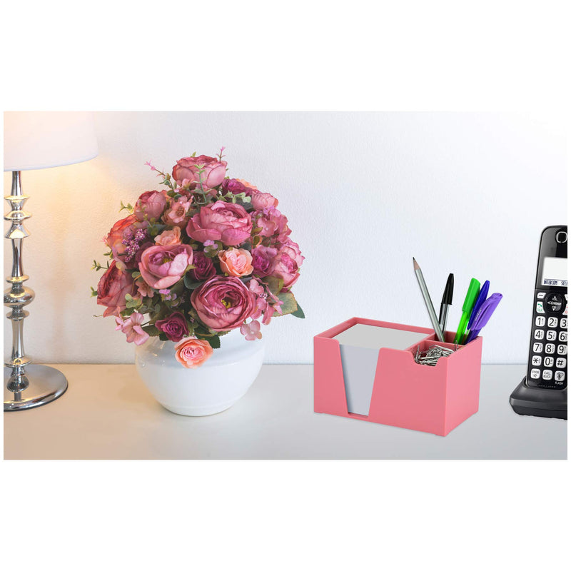 Acrimet Desktop Organizer Pencil Paper Clip Caddy Holder (Plastic) (with Paper) (Solid Pink Color) - LeoForward Australia