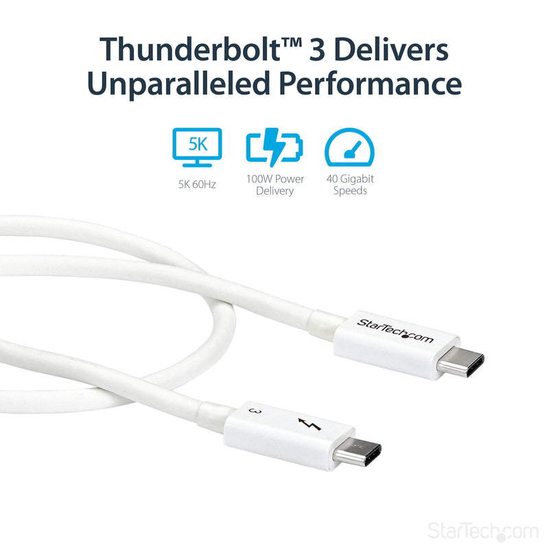 StarTech.com 40Gbps Thunderbolt 3 Cable - 1.6ft/0.5m - White - 5k 60Hz/4k 60Hz - Certified TB3 USB-C Charger Cord w/ 100W Power Delivery (TBLT34MM50CW) 1.5ft 40Gbps | White - LeoForward Australia